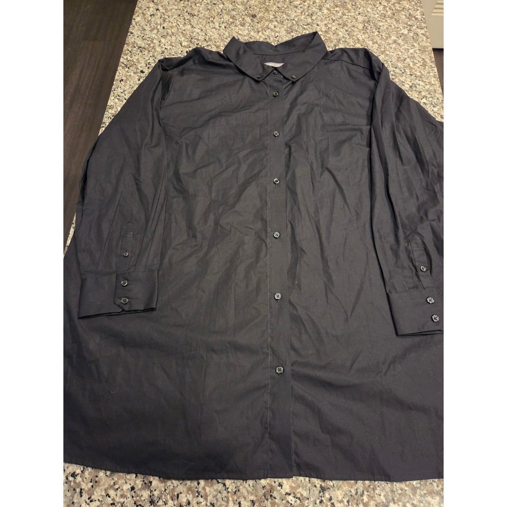 Jessica London Black Button Down Shirt Long‎ Sleeve Plus Size 28W Career Blouse
